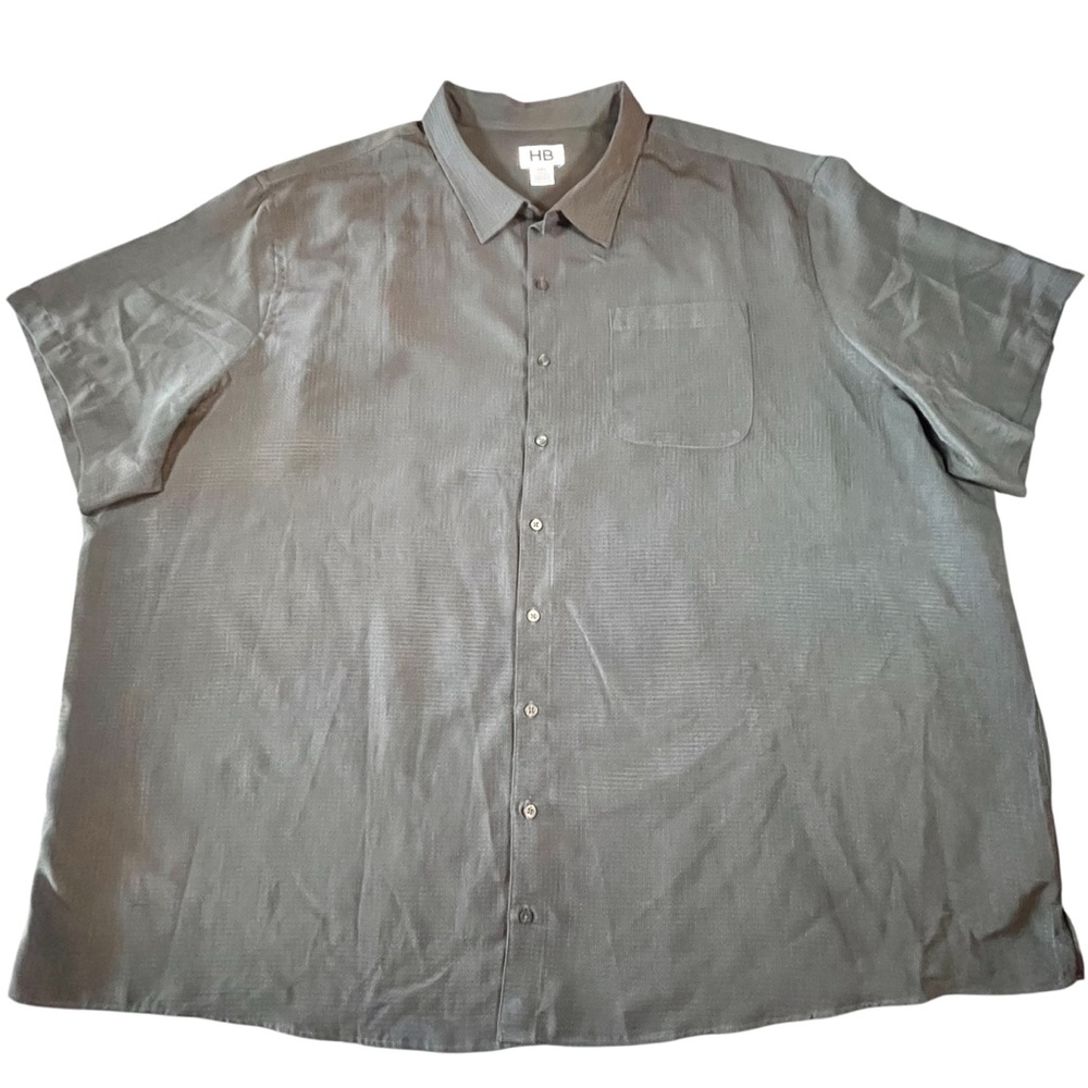 HB Button Down Shirt Mens 5XL Charcoal Gray Short Sleeve Big & Tall Lightweight - Picture 2 of 11